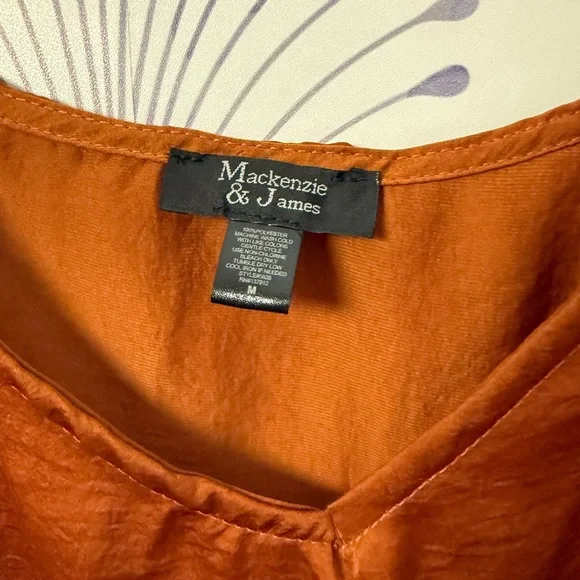 Orange Ruffled Blouse with V-Neck - Picture 2 of 3